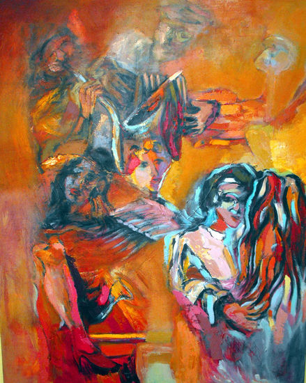 musicos en cabaret Acrylic Canvas Figure Painting