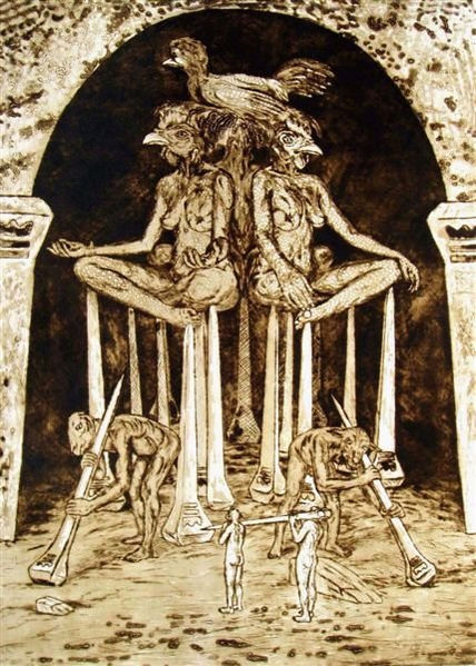 Interior con columnas