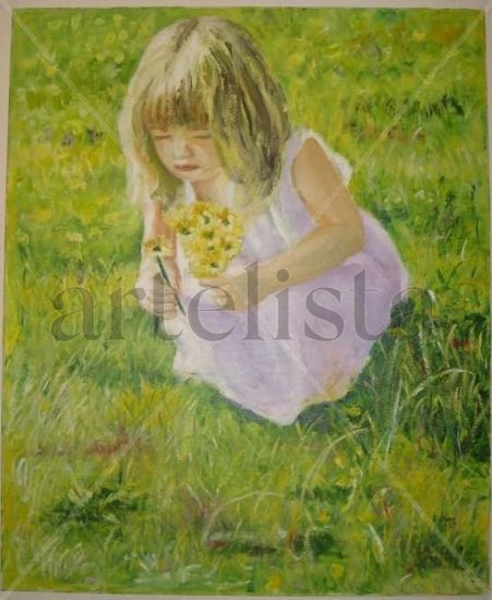 Niña con flores Oil Canvas Figure Painting