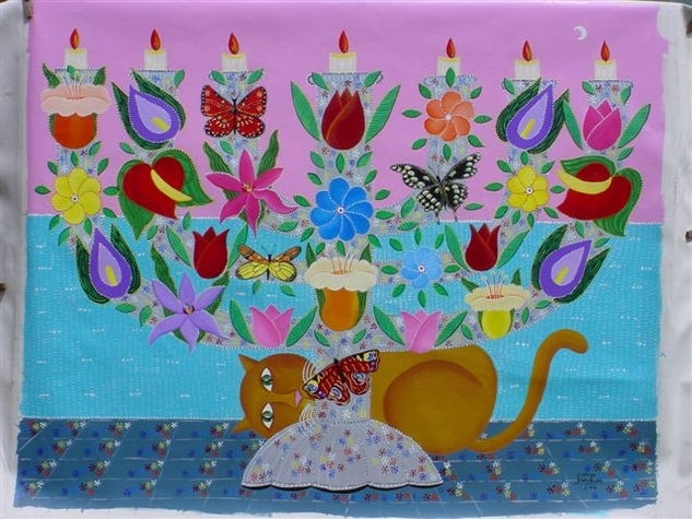El gato con el candelabro de mariposas Acrylic Canvas