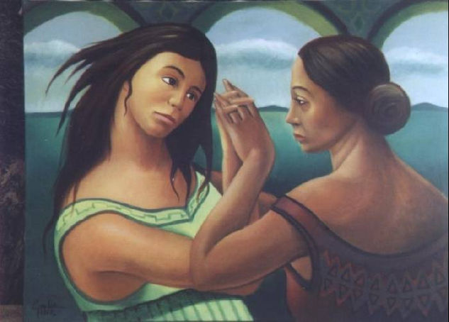 Hermanas Latinas Oil Canvas Figure Painting