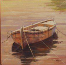 Sola con el mar en calma. Oil Canvas Marine Painting