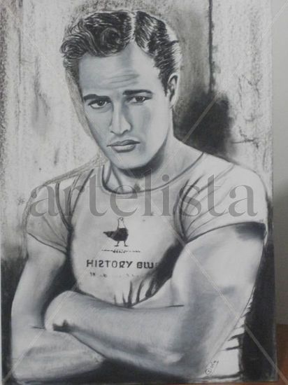 MARLON BRANDO Óleo Papel Retrato