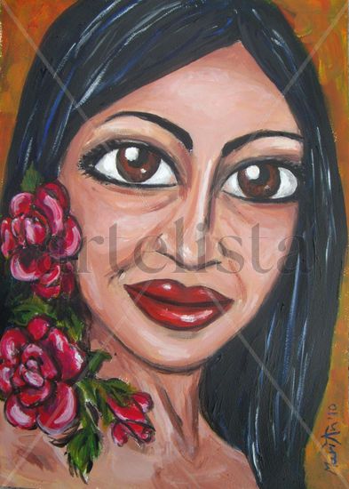 La mujer de las rosas Acrylic Paper Portrait