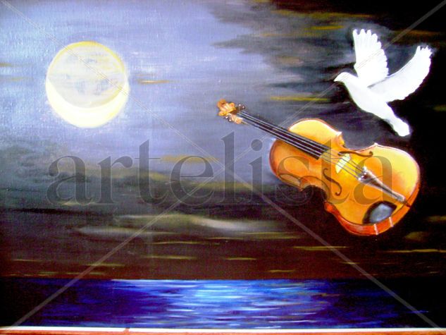 MELODÍA, PAZ  Y LUZ DE LUNA EN EL MAR (HOMENAJE A MI HERMANO) Oil Canvas Landscaping