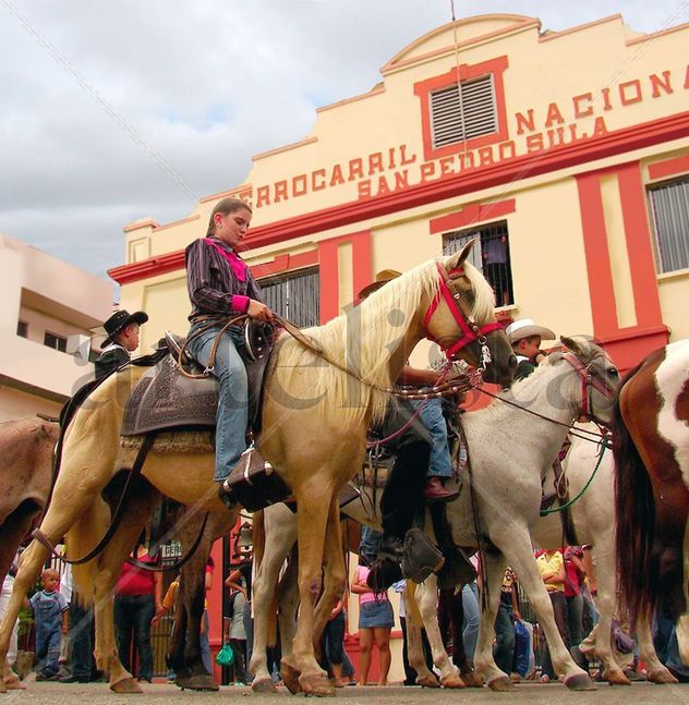 Desfile de jinetes y caballos
