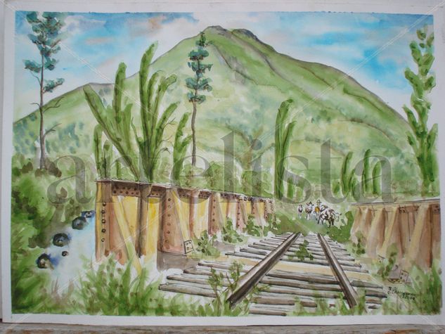 El puente amarillo Watercolour Paper Landscaping