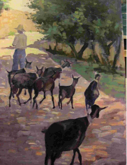 CABRAS Óleo Tabla Paisaje