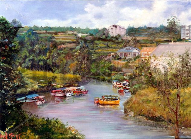 RIO MANDEO CON BARCAS DE LOS CANEIROS Oil Canvas Landscaping