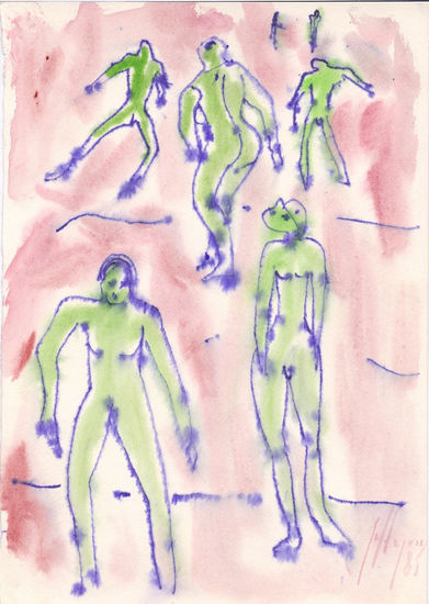 Personajes sobre pista de hielo Watercolour Card Nude Paintings