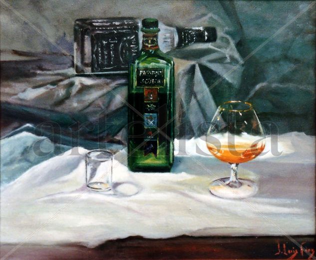 BODEGON DE WHISKY Oil Canvas Still Life Paintings