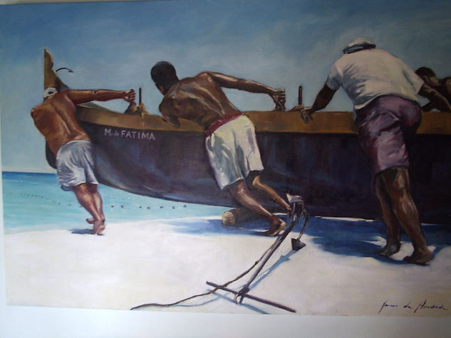 pescadores Oil Textile Marine Painting