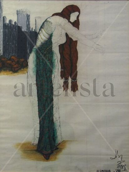 serie trajes Alemania III Pastel Paper Figure Painting