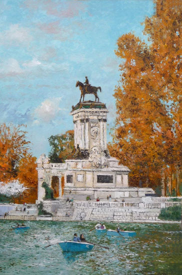 Otoño en el Retiro, Madrid Oil Panel Landscaping