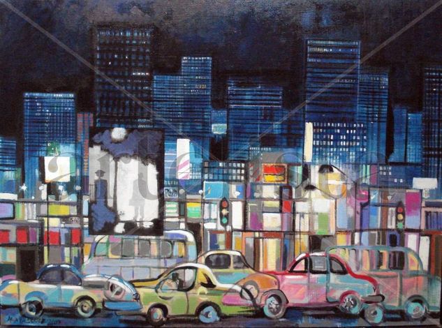 Ciudad de noche Oil Canvas Landscaping