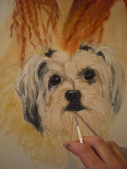 CHICAMEIGA CON SU PERRITO Oil Canvas Portrait