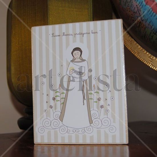 Cuadrito Dulce Virgen María (Beige) Tabla Figura