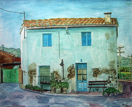 Casa azul y naranja