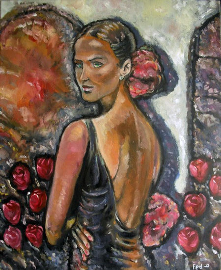 Patio de flamenca Oil Canvas Portrait