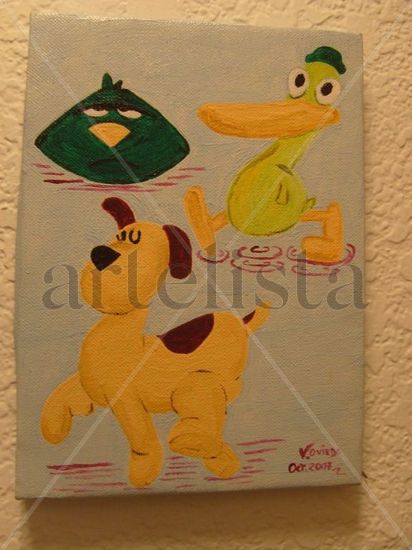 LULA, PATO Y PAJAROTO Acrylic Canvas Figure Painting