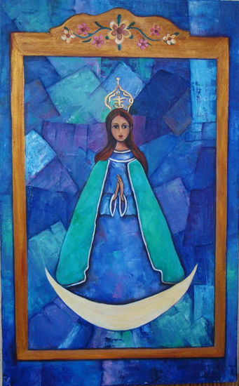 Virgen en Azul Oil Canvas Figure Painting