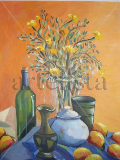 Flores en el bodegon Oil Canvas Still Life Paintings