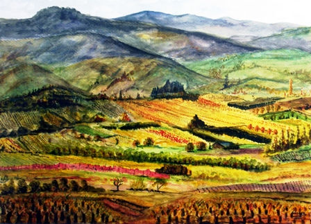 Valle en El Bierzo Watercolour Canvas