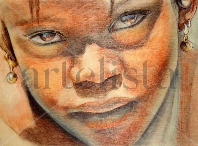 "Miradas III.Niña senegalesa" Pastel Panel Portrait