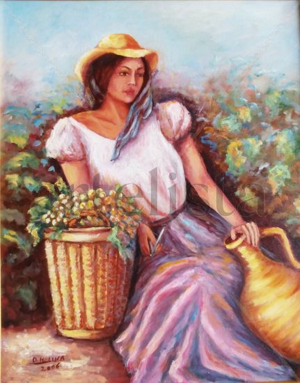 recolectando uvas II Oil Canvas Figure Painting