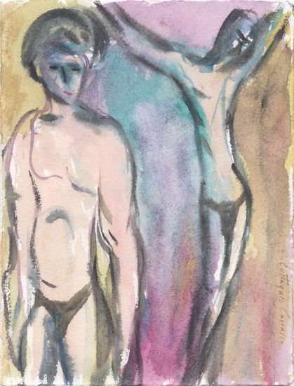 Banista brazos hacia abajo, bañista brazos hacia arriba Watercolour Paper Figure Painting