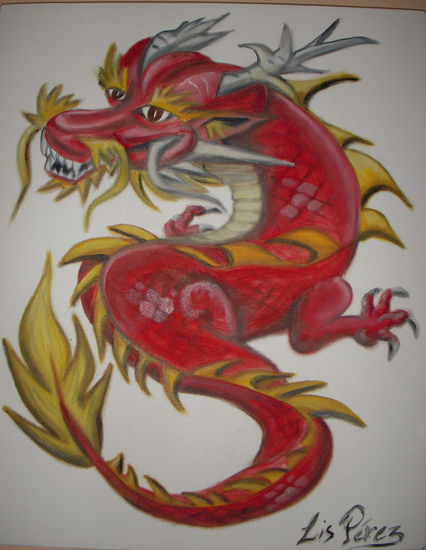 DRAGON ROJO Oil Canvas Animals