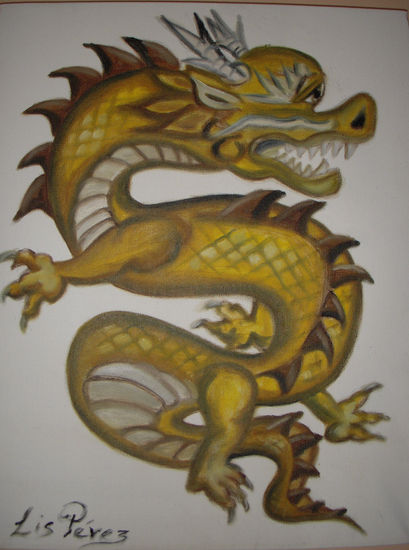 DRAGON DORADO Oil Canvas Animals