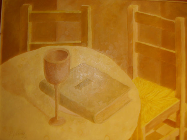 COPA Y LIBROS Oil Panel Still Life Paintings