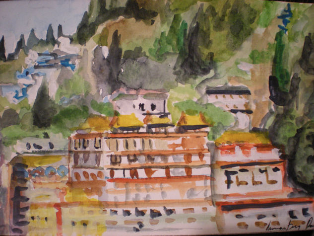 templo budista en Darjeeling Watercolour Paper Landscaping