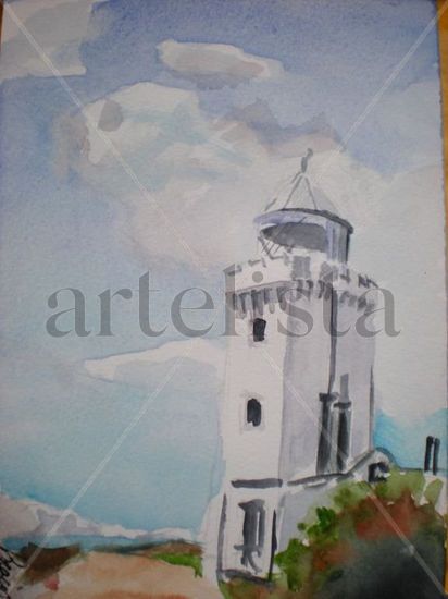 faro Acuarela Papel Paisaje