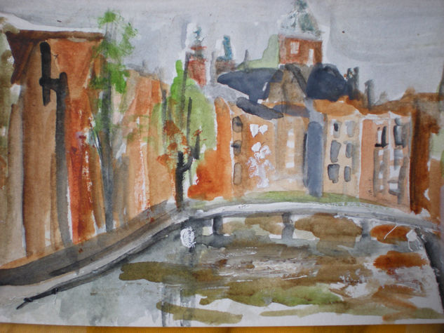 Canal de amsterdam Acuarela Papel Paisaje