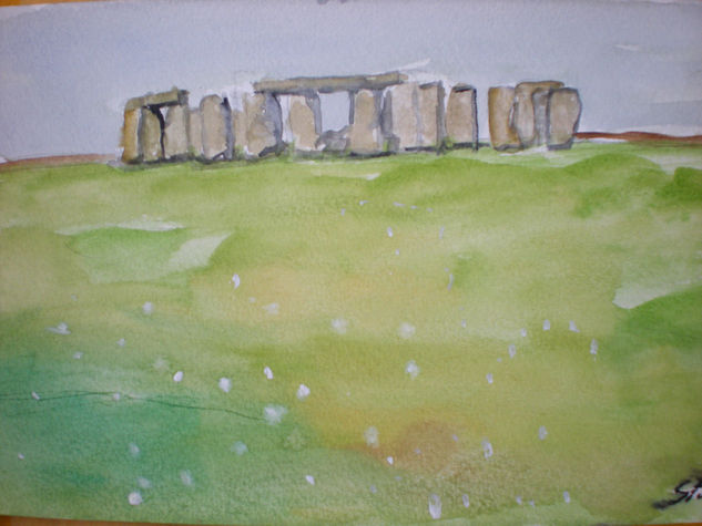 Stonehenge Acuarela Papel Paisaje