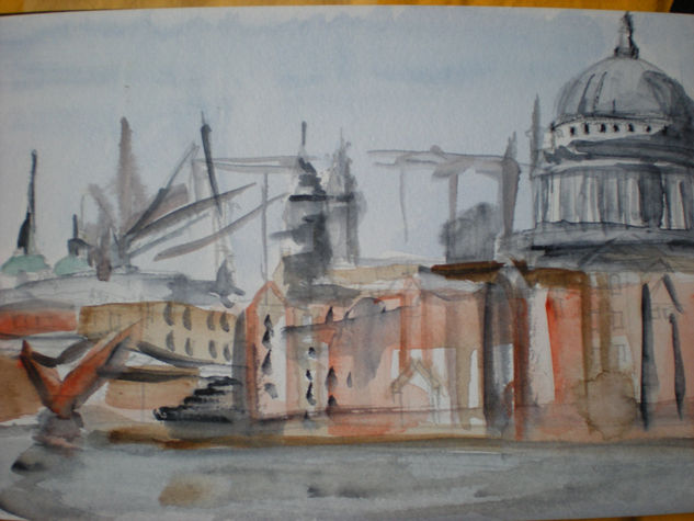 Catedral de St. Paul en Thames path Watercolour Paper Landscaping