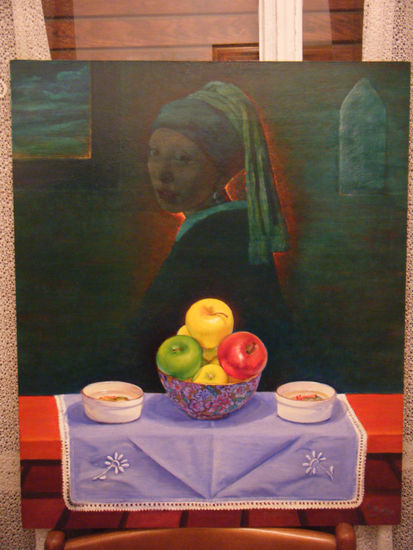 BODEGON Y LA CHICA DE LA PERLA Oil Panel Still Life Paintings