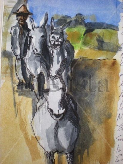 burros y campesino en Tarabuco Watercolour Paper Landscaping