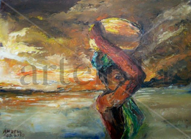 Playa.-República Dominicana Oil Paper Figure Painting