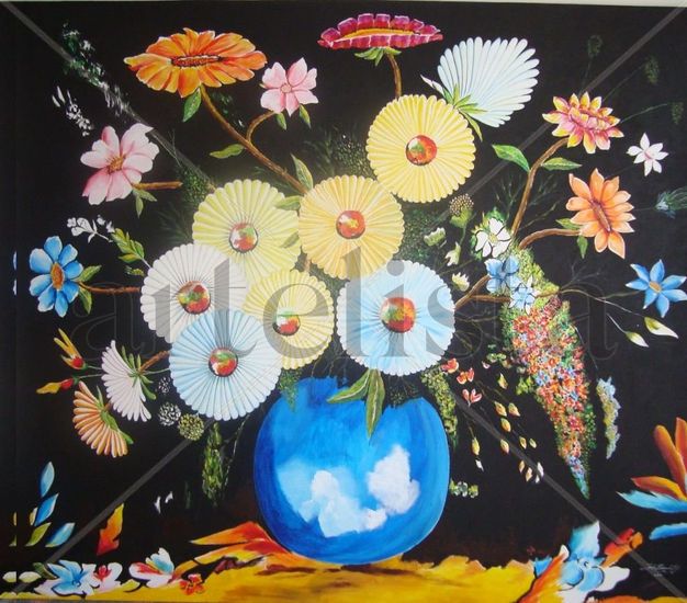 FLORERO CHINO Oil Canvas Floral Painting