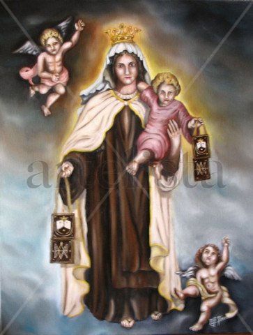 Virgen del Carmen Oil Canvas Figure Painting