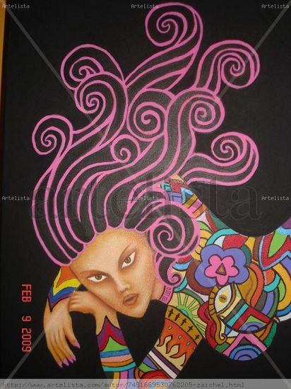 pink hair Acrylic Canvas Figure Painting