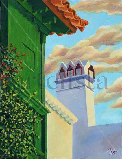 Chimenea y Balcón Oil Canvas Landscaping