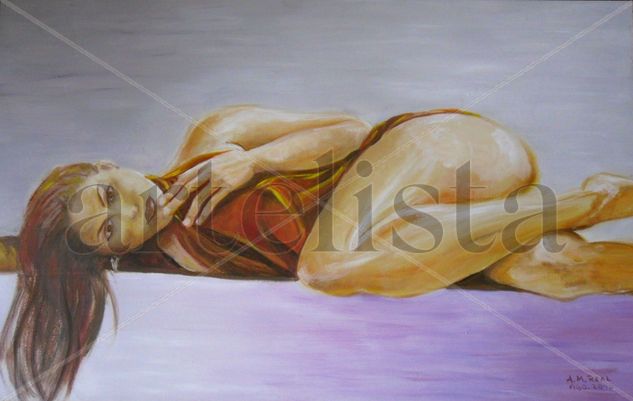 Desnudo..."Paño rojo" Oil Panel Nude Paintings