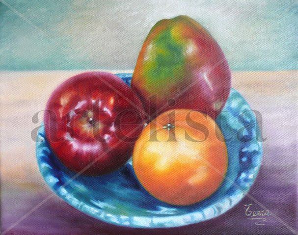Frutas en un plato azul   "Fruits on a Blue Plate"