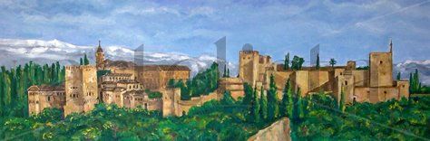 Panoramica completa de la Alhambra realizada en óleo 