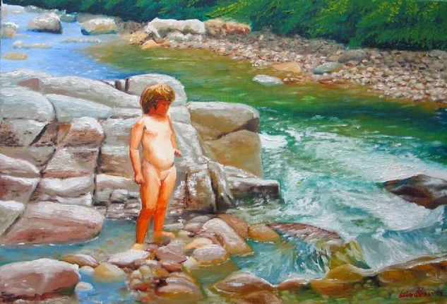 Niña en el río Oil Canvas Landscaping