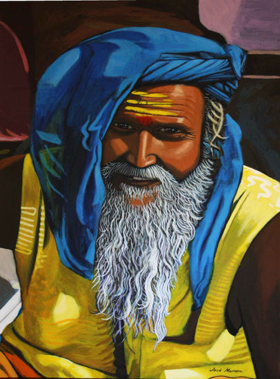 Hindú con turbante Oil Canvas Portrait